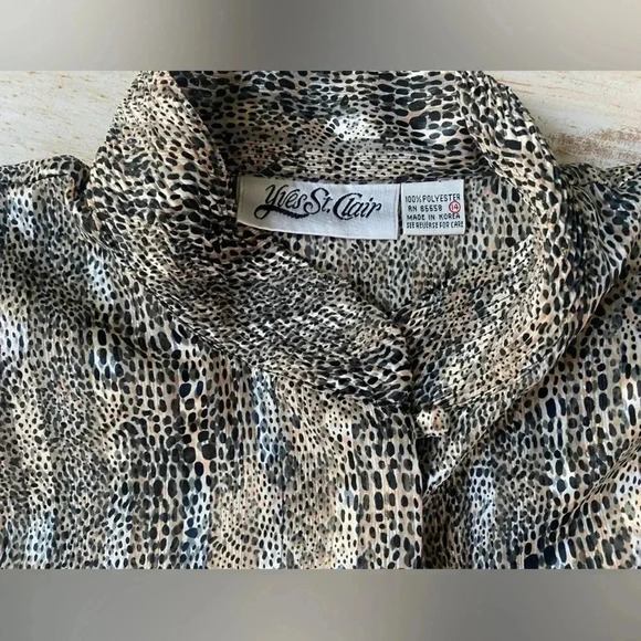 VINTAGE 70s silky animal print blouse size 14 EUC sz L YVES St. CLAIR office - Picture 7 of 16